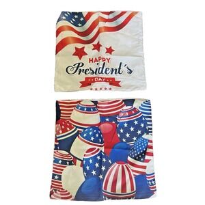 Presidents Day Pillow Covers 18X18 Inch,Set of 2 Patriotic Red White Blue